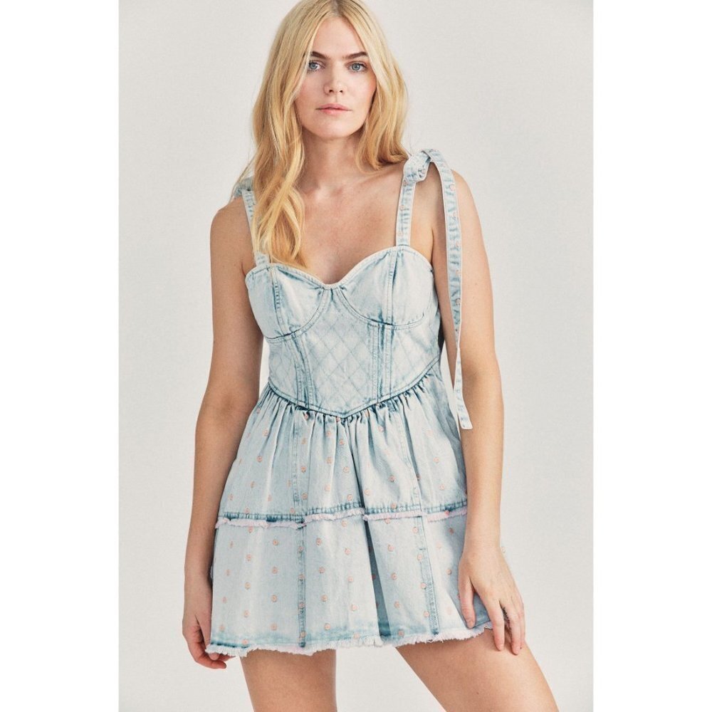 LoveShackFancy Denim Dora Mini Dress $345
